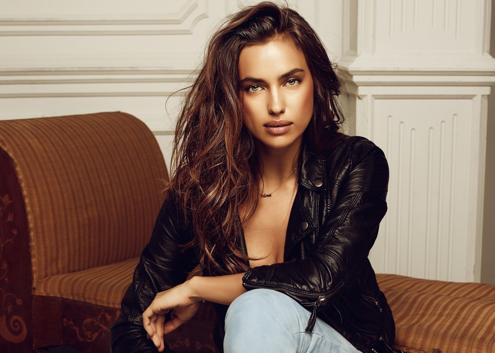 kız, esmer, model, kot, makyaj, ceket, Irina Shayk, şeyh