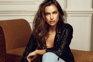 brunette, girl, Irina Shayk, jacket, jeans, makeup, model, Shaykhlislamova