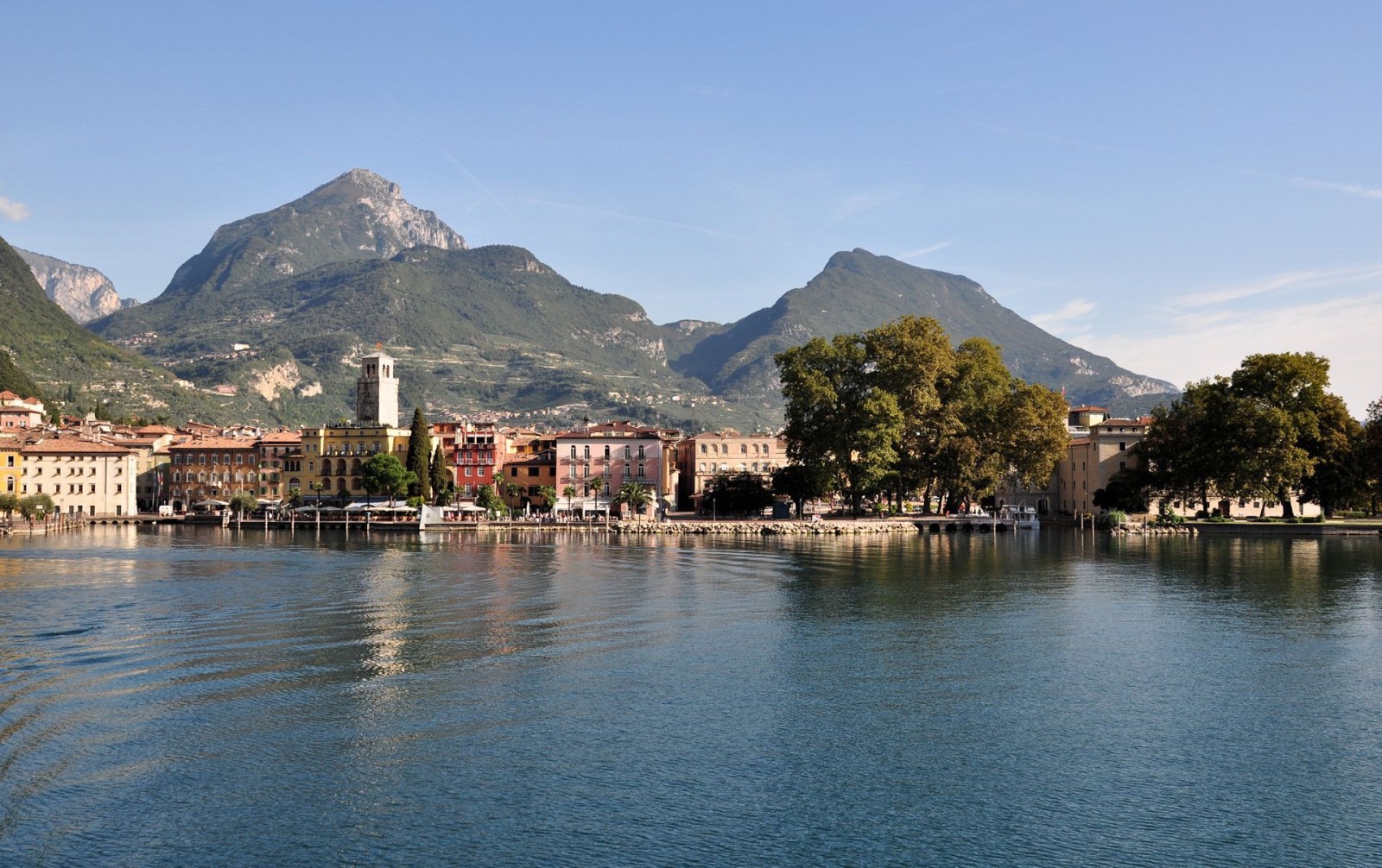 byen, træer, bjerge, hjem, Italien, Foto, Gardasøen