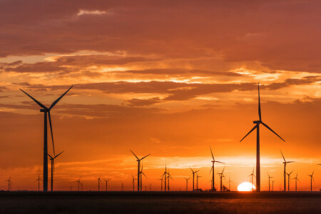 Landschaft, Sonnenuntergang, Windmühlen