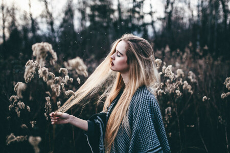 Christina, girl, grass, hair, makeup, moments