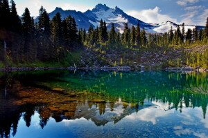 Lac, paysage, montagnes