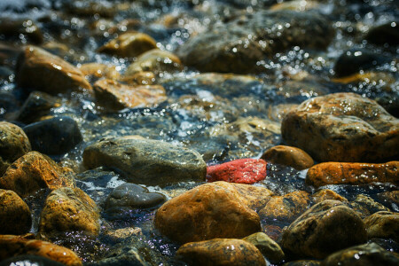 Farbe, Kieselsteine, Meer, Scheinen, Ufer, Steine, Wasser