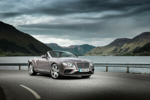 2015, Bentley, Continental, convertible, Lac, montagnes, mer, rive