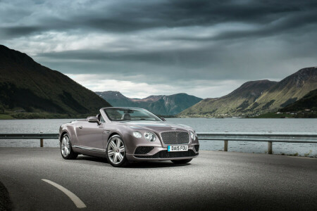 2015, Bentley, Continental, konvertible, innsjø, fjellene, hav, shore