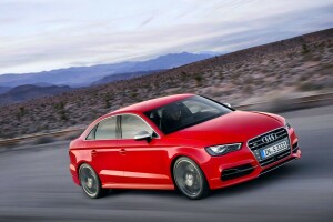 Audi, car, In motion, red, sedan, the evening, The hood