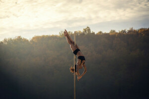 acrobacia, gimnasta, no una tira, polo