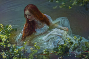 Agnieszka Lorek, kunst, fantasie, meisje, in het water, Olivia Styczyńska, Red mij