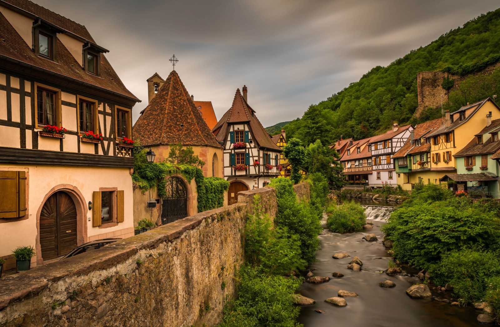 rio, panorama, França, casa, Kaysersberg, município