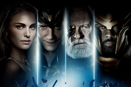 Anthony Hopkins, komisk, Heimdall, Idris Elba, Jane Foster, loki, Natalie Portman, Odin