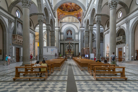 bench, column, Florence, Italy, religion, the nave