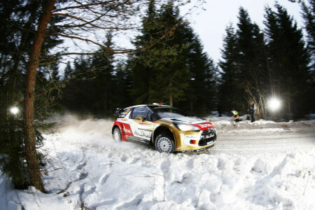 Citroen, DS3, Machine, night, Rally, snow, speed, sport