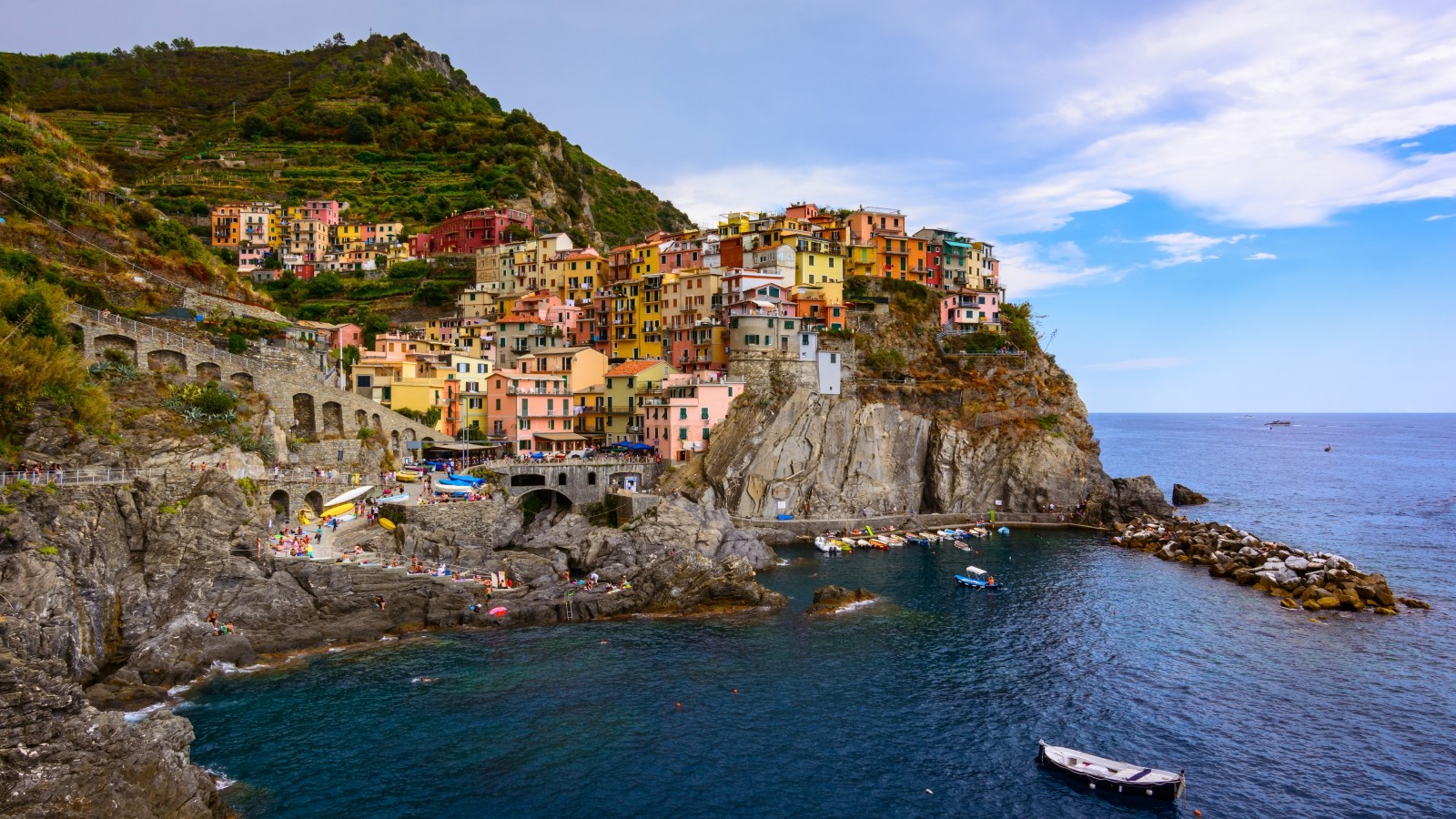 Landschaft, Meer, Italien, Panorama, Gebäude, Boote, Felsen, Küste