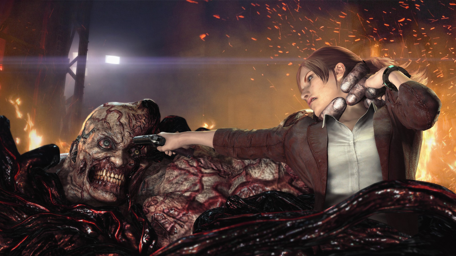 flicka, monster, slåss, brand, pistol, mutant, Bekämpa, Claire redfield