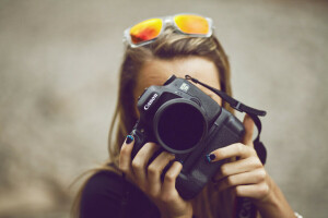 camera, girl, glasses, relieves, the camera