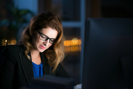 formal wear, glasses, makeup, office, worker