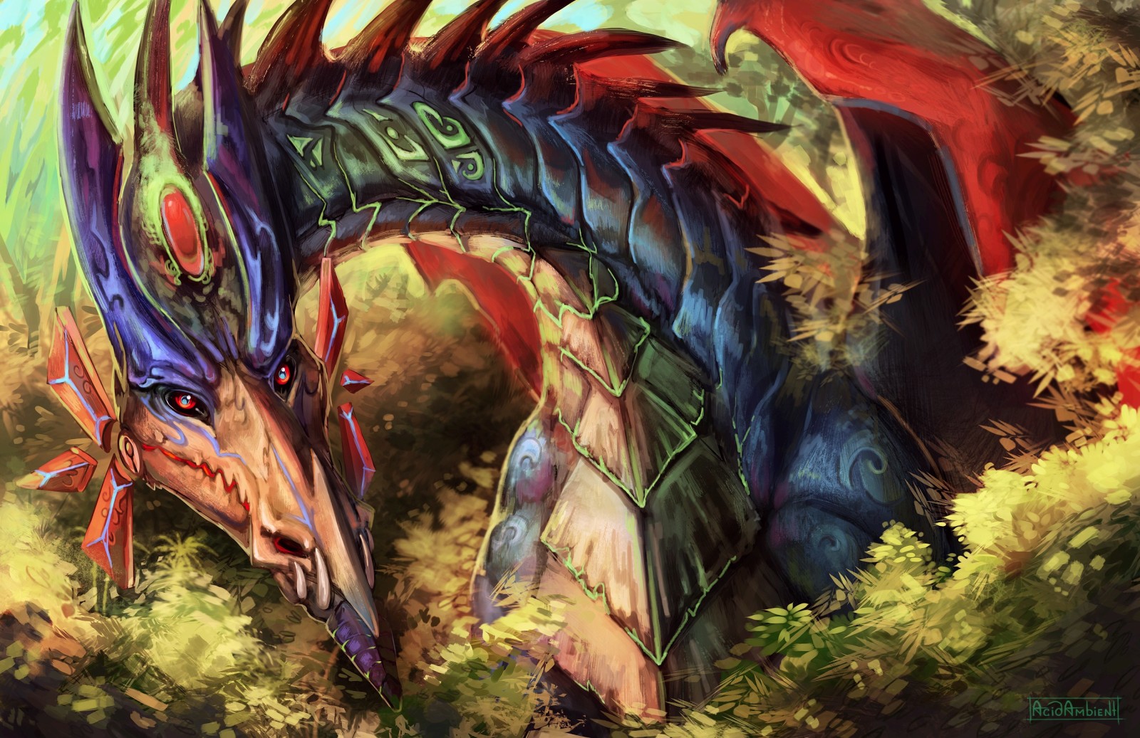 dragon, color, horns, look. color