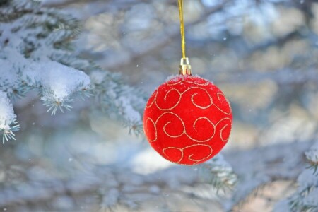 pelota, decoración, fiesta, nieve, abeto