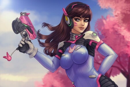 art, chest, D.Va, girl, gun, Hana Song, Overwatch