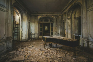 door, hall, mess, piano, refused