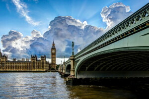 Puente, HDR, Londres, río, la ciudad