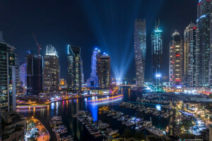 Dubai, luz, luzes, Marina, noite, a cidade, a noite, UAE