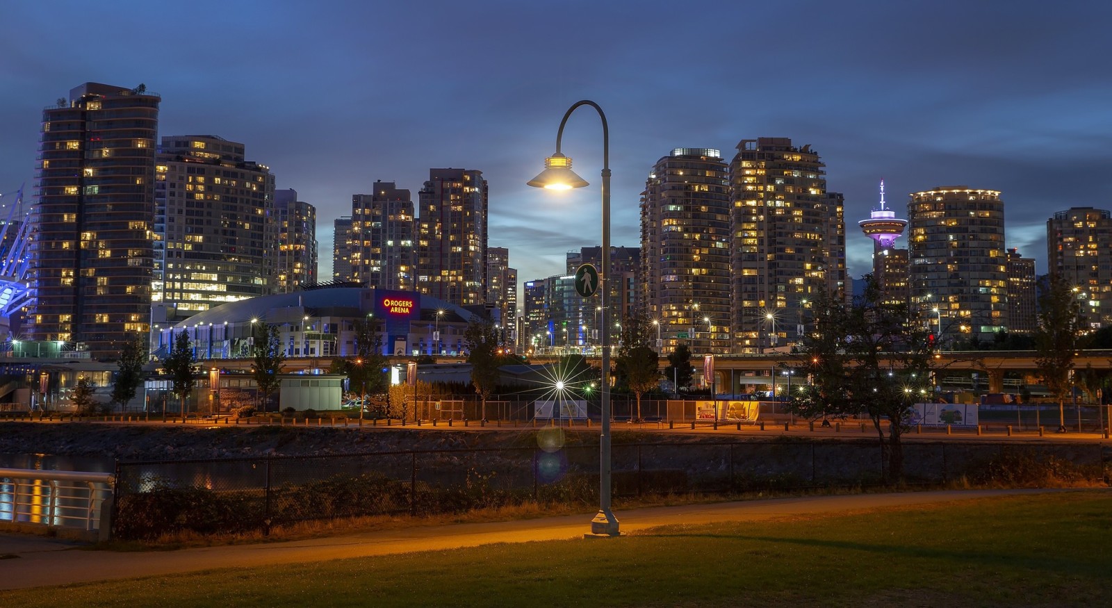 a noite, Canadá, luzes, lanterna, Vancouver