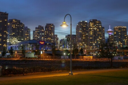 Canadá, lanterna, luzes, a noite, Vancouver