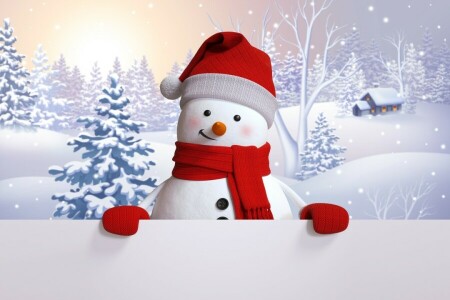 cute, happy, snow, snowman, winter