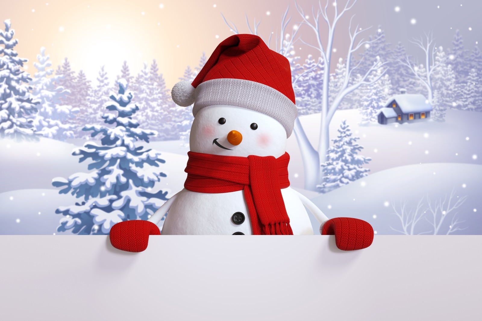 neige, hiver, content, mignonne, bonhomme de neige