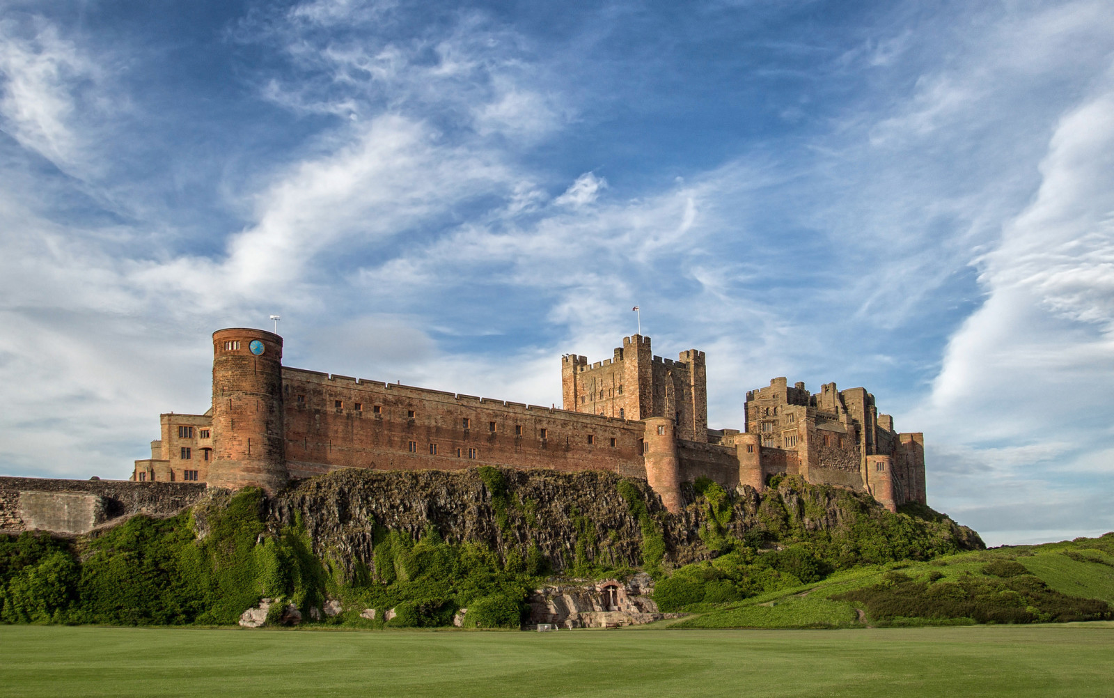 de lucht, kasteel, Schotland, Bamburgh-kasteel