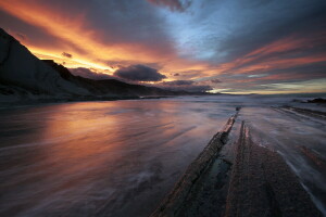 paisaje, mar, puesta de sol