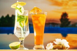 plage, cocktail, boisson, Boissons, Frais, fruit, la glace, Mojito