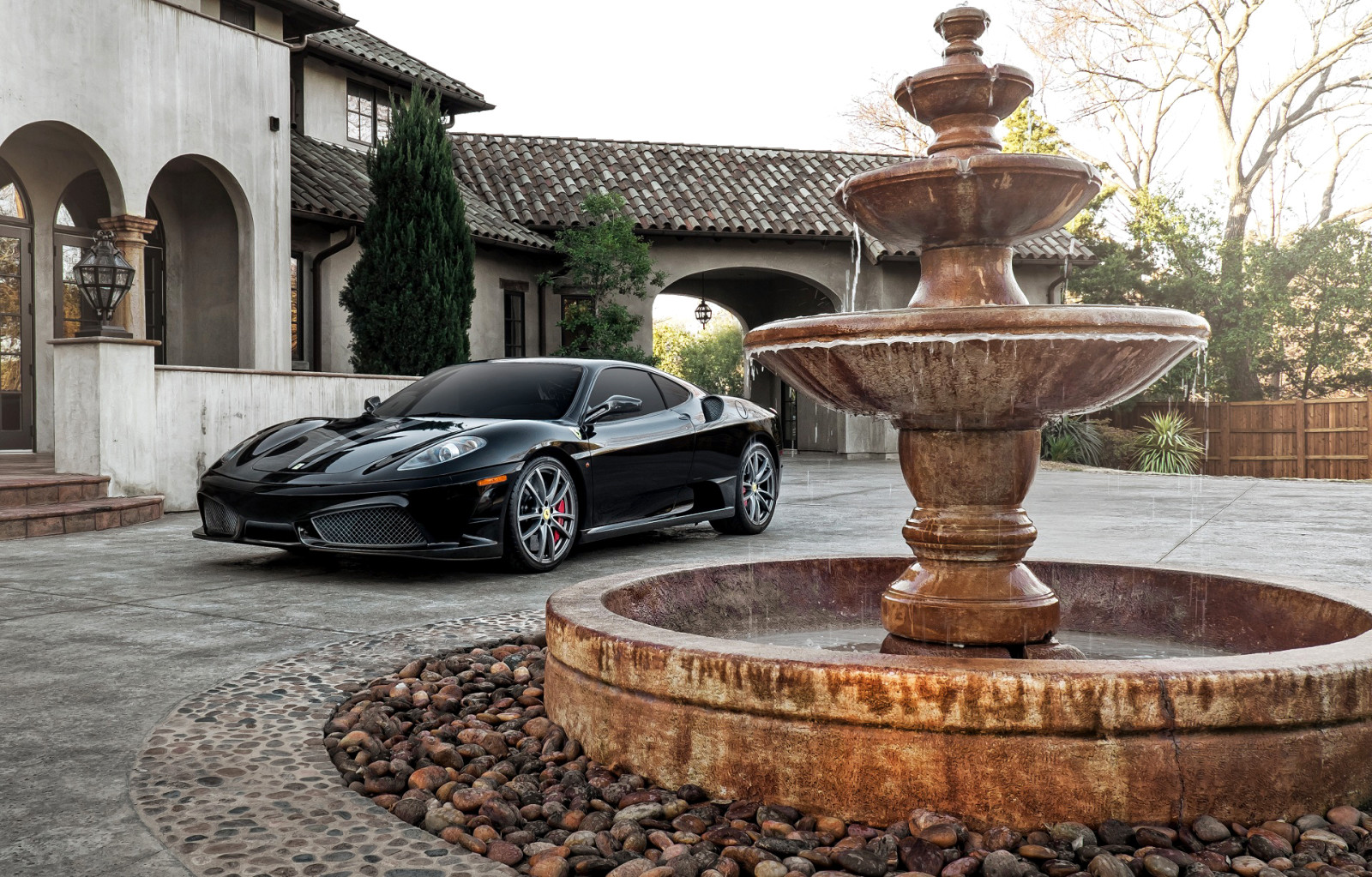 casă, negru, supercar, ferrari, Fântână, F430