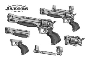 design, pistoler, Jakobs, revolver, skitser