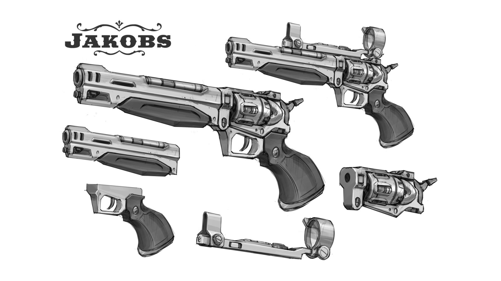 conception, pistolets, revolver, croquis, Jakobs