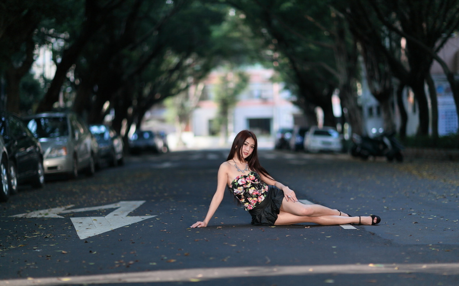 Veja, pose, rua, menina, asiático