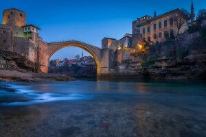 Köprü, ışıklar, fotoğrafçı, nehir, Ruzdi Ekenheim, şehir, gökyüzü, alaca karanlık