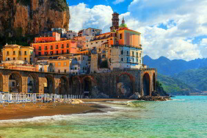 Amalfi, Gebäude, Kirche, Küste, Kuppel, Zuhause, Italien, Landschaft