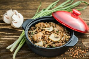 bow, buckwheat, mushrooms, porridge