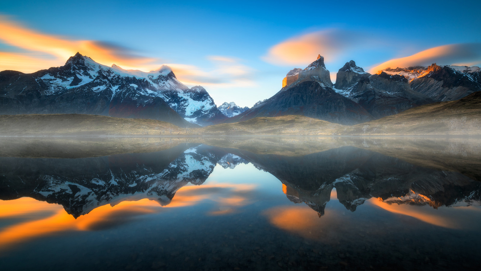 sjö, reflexion, dis, Chile, Patagonia, Sydamerika, Anderna bergen