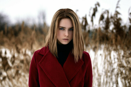 manteau, fille, Lika, portrait, la beauté