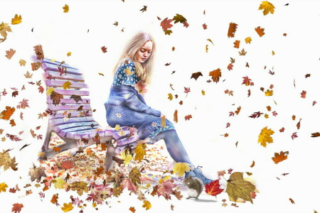 autumn, girl, leaves