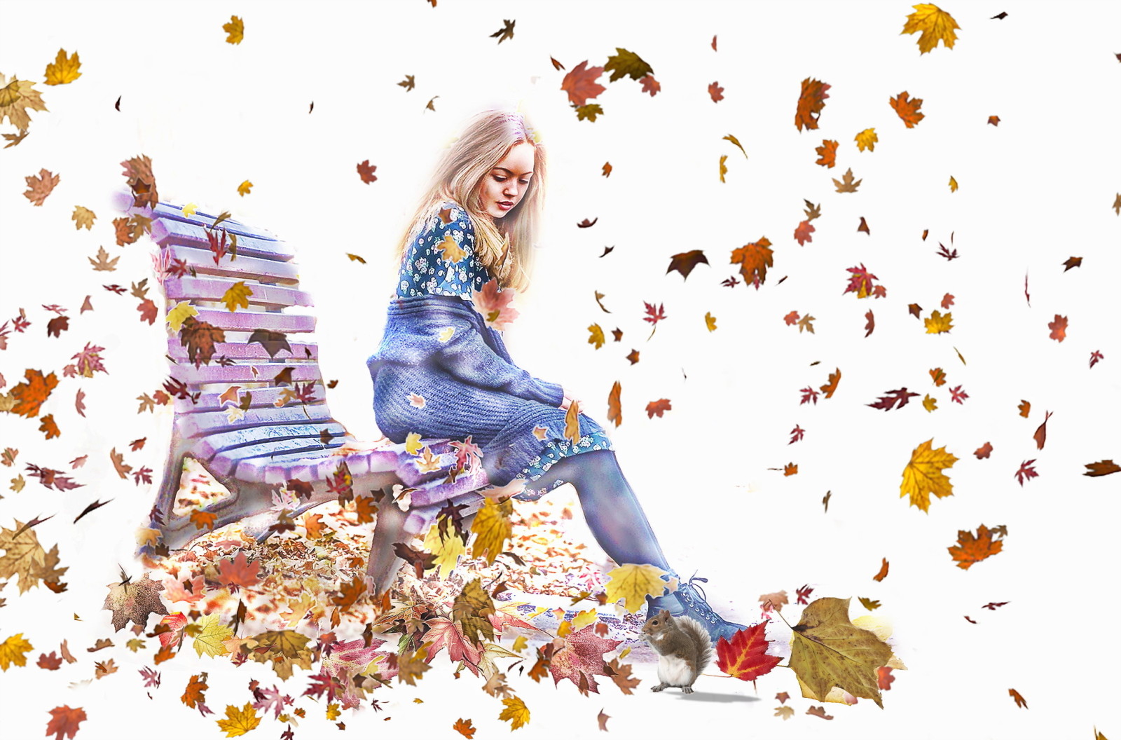 autunno, ragazza, le foglie