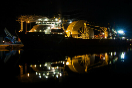 Marina, night, ship, subsea 7