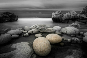 nubes, rocas, mar, piedras, el cielo