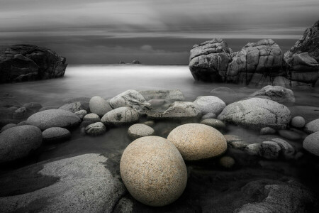 clouds, rocks, sea, stones, the sky