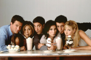 atores, Chandler Bing, personagens, Comédia, Courteney Cox, David Schwimmer, sobremesa, amigos