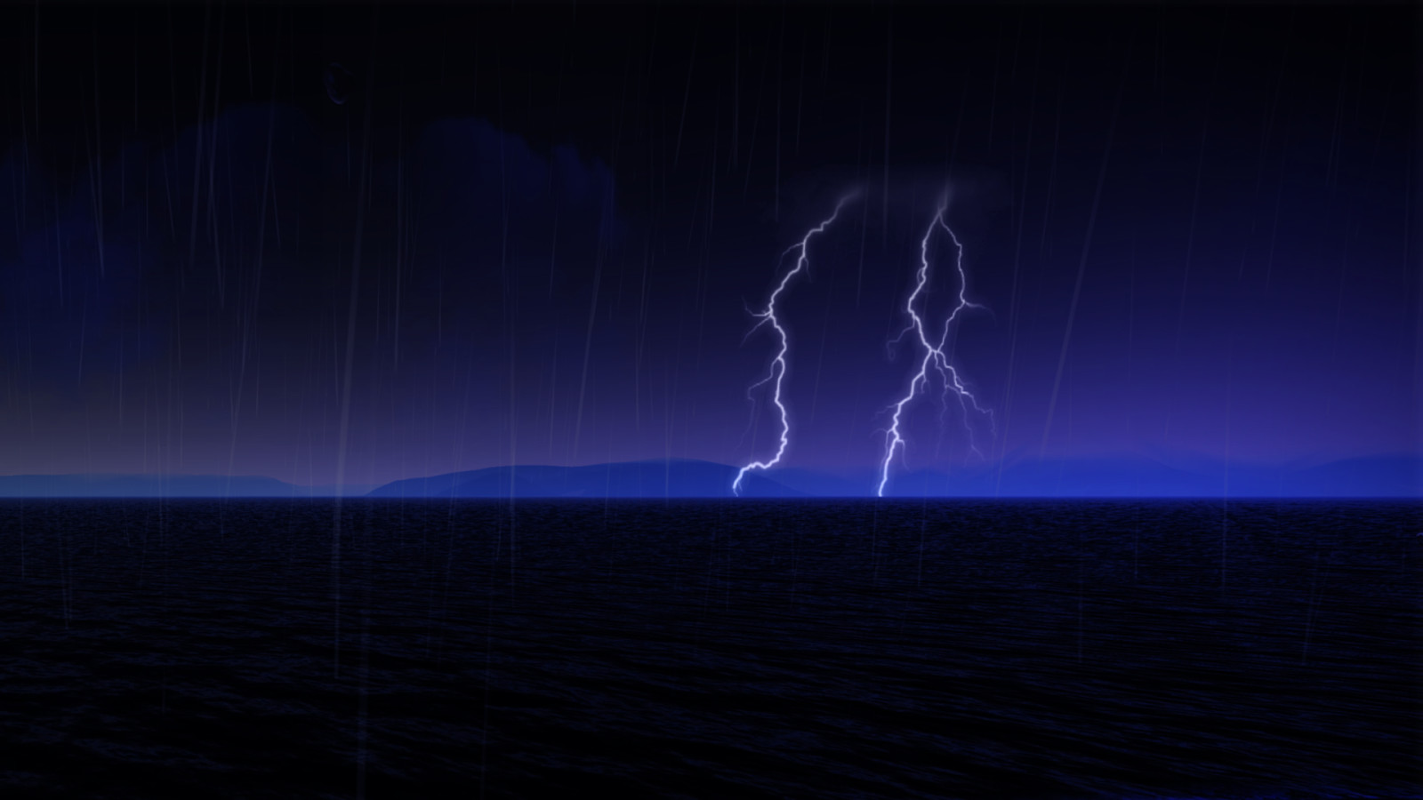 the sky, sea, night, lightning