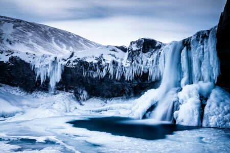 la glace, Lac, montagnes, rochers, Le ciel, hiver